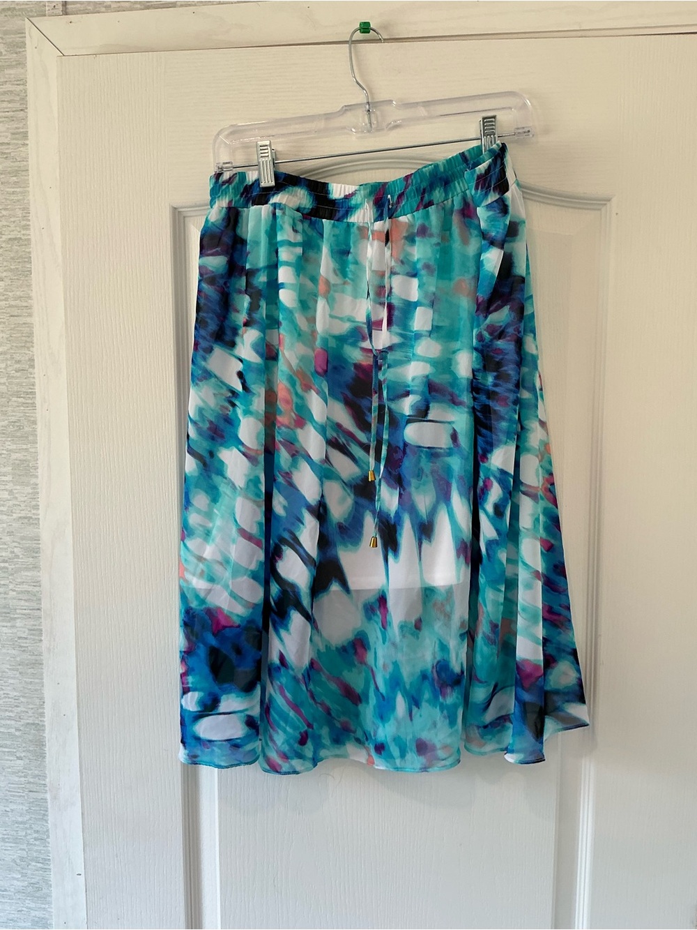 Worthington Teal & Blue Abstract Midi Skirt PXL Euc